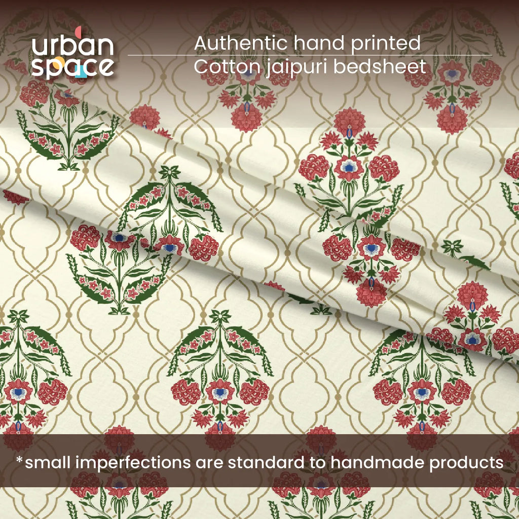 Rajasthani Ethnic 100% Cotton Bedsheet with 2 Pillow Covers - Amberjaal Pink