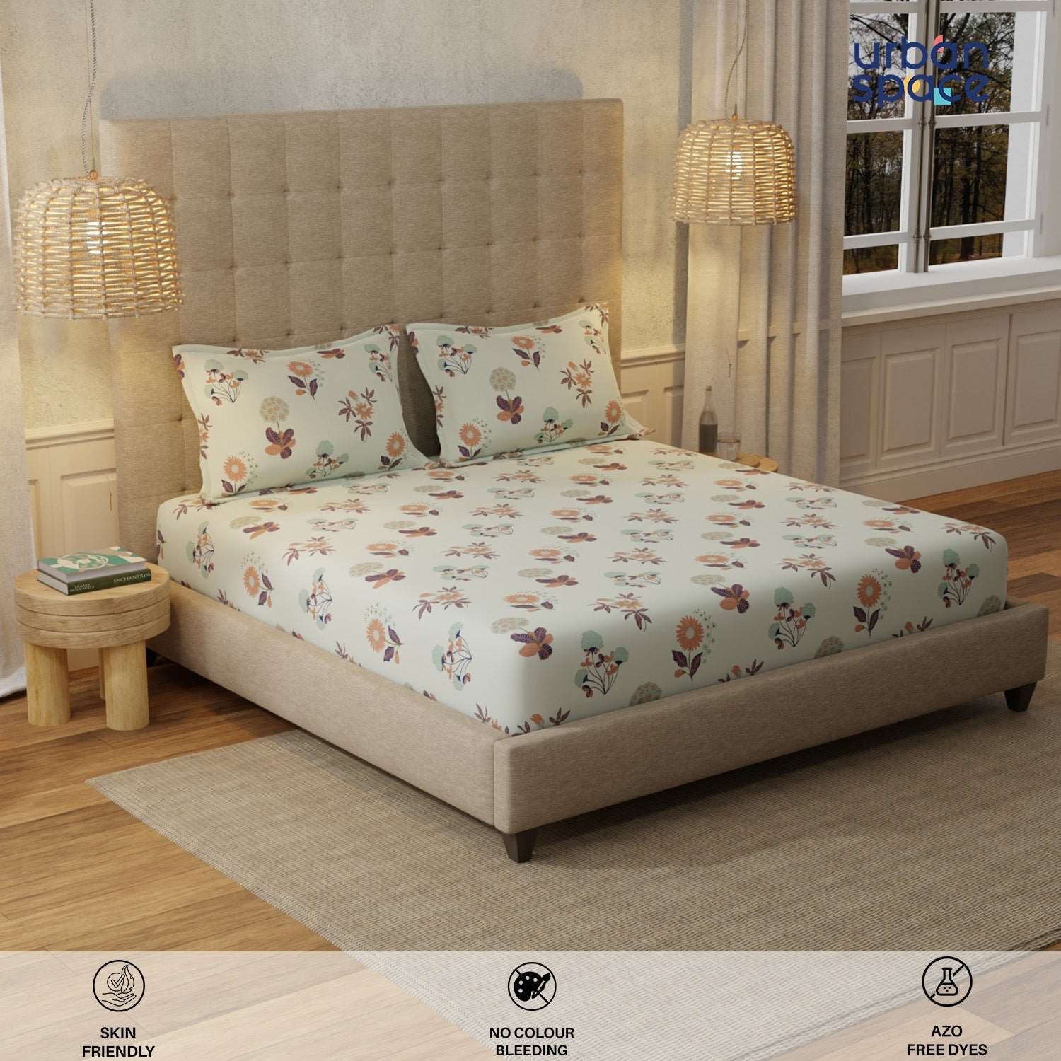 Serene 200 TC 100% Cotton Bedsheet with Pillow Covers - Radiance Grey