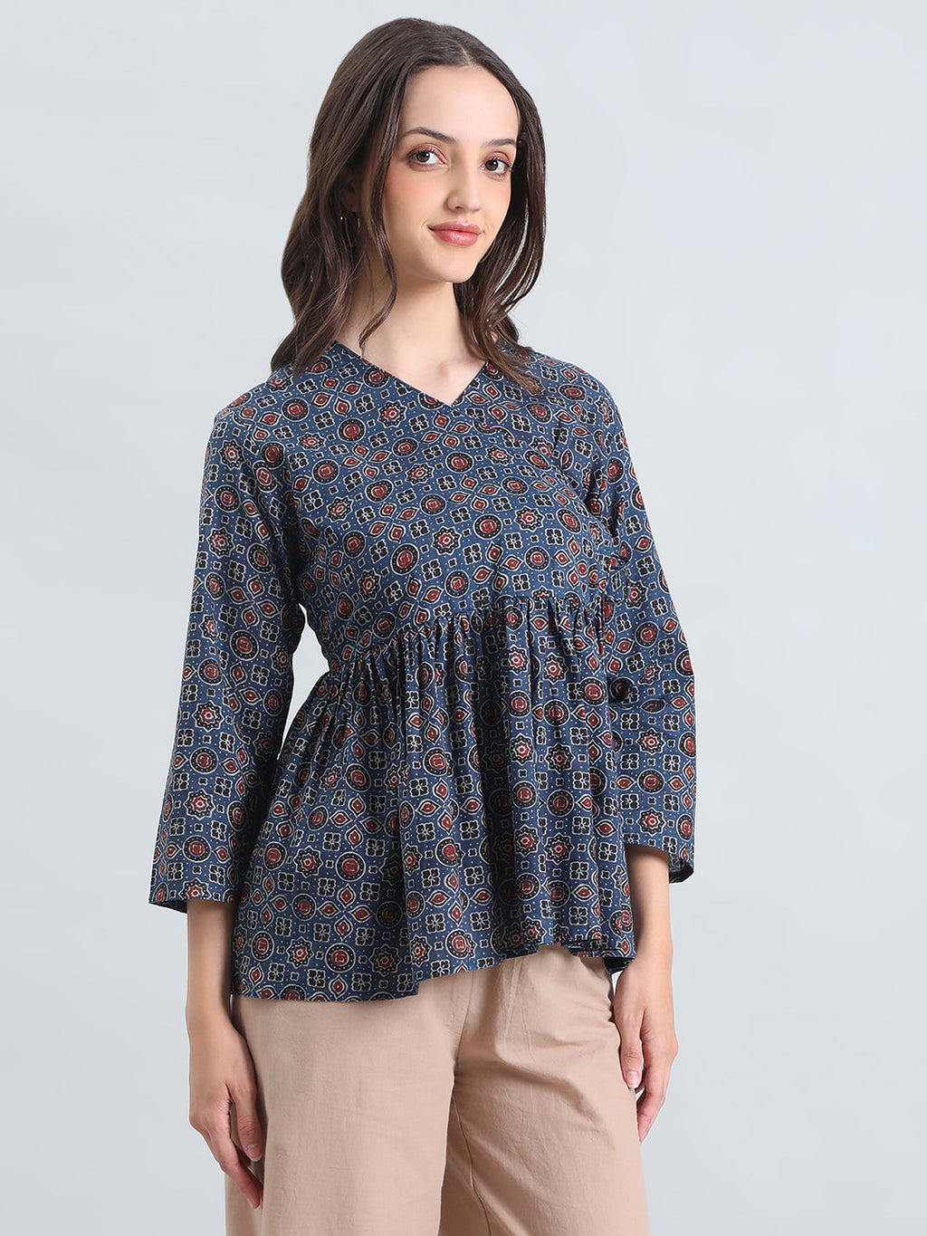 Cotton Ajrakh Print Peplum Blouse