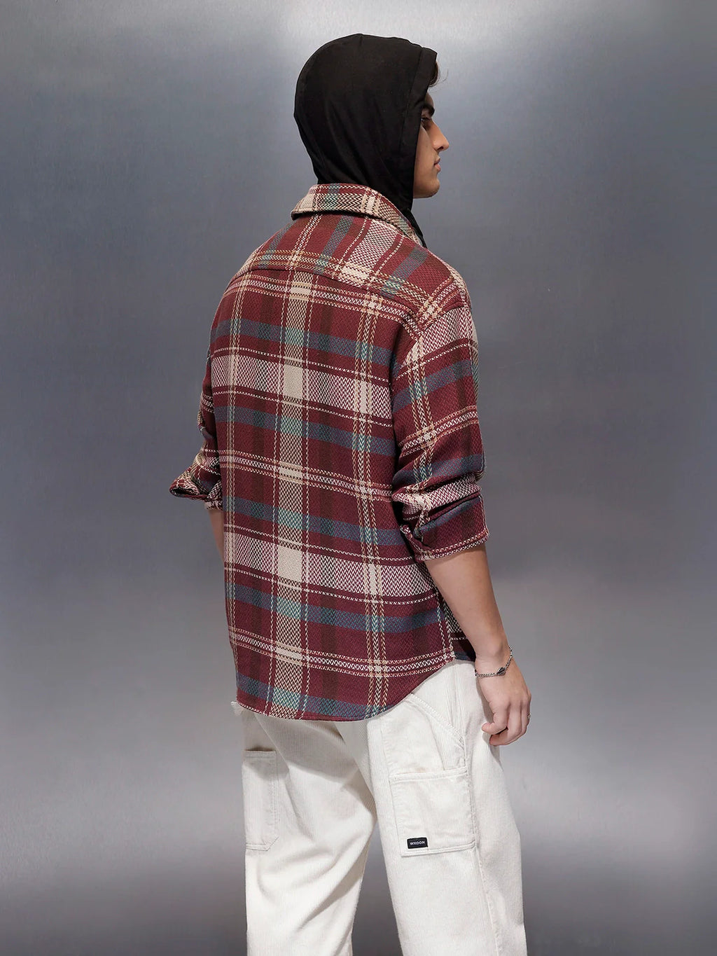 Classic Herringbone Hooded Shirt  | Maroon