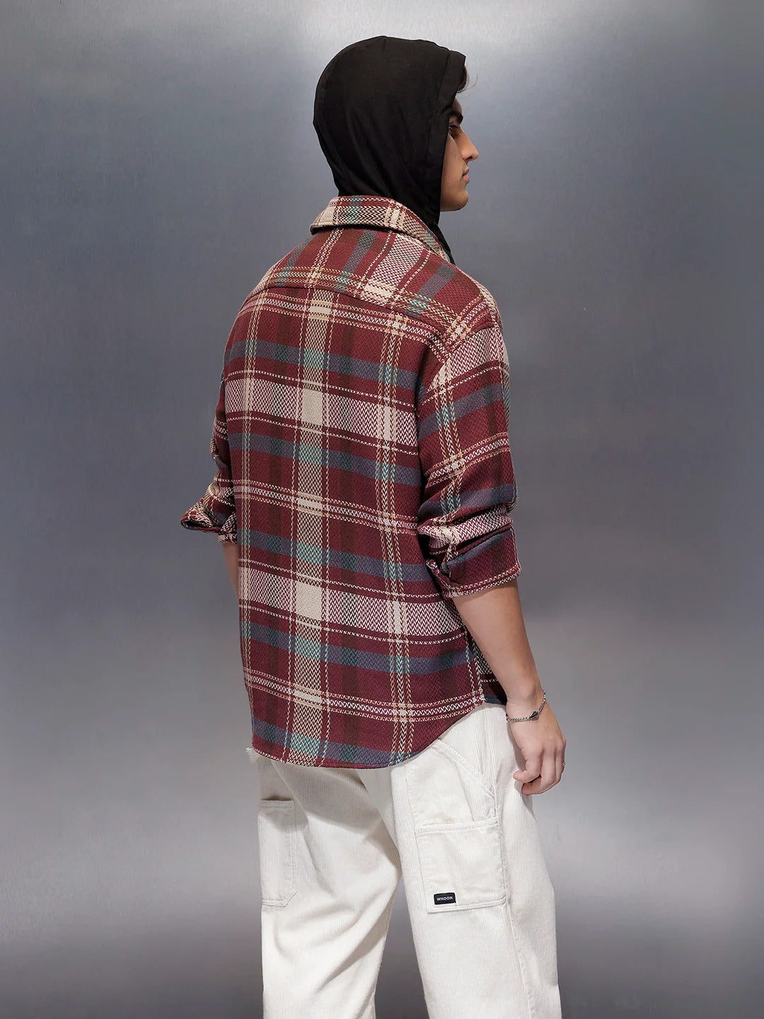 Classic Herringbone Hooded Shirt  | Maroon