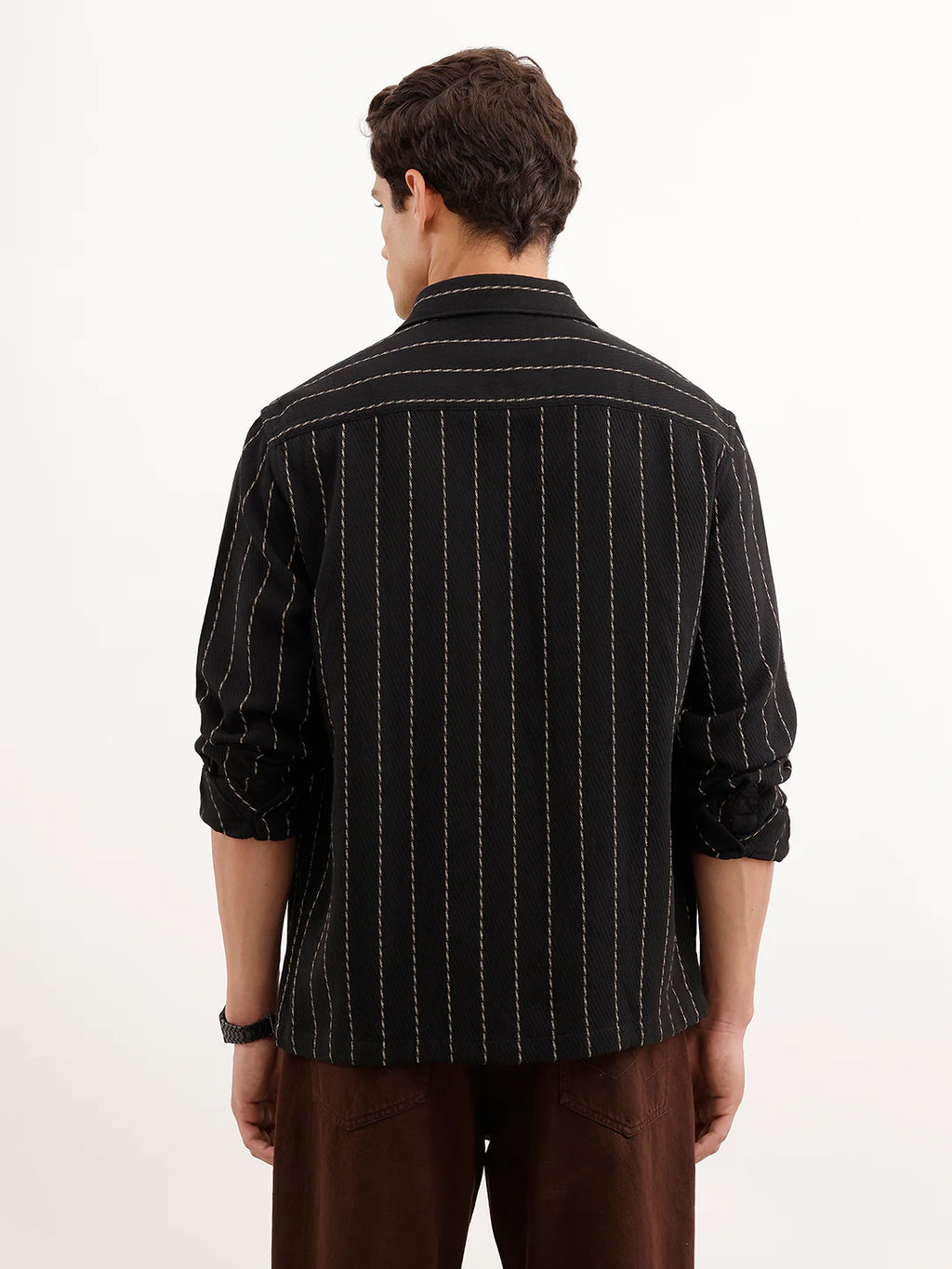 Comfort Fit Striped Textured Shirt  | Black