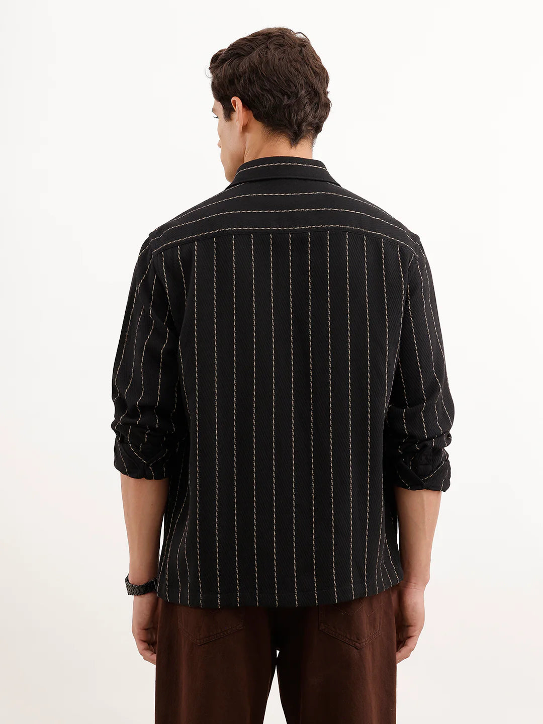 Comfort Fit Striped Textured Shirt  | Black