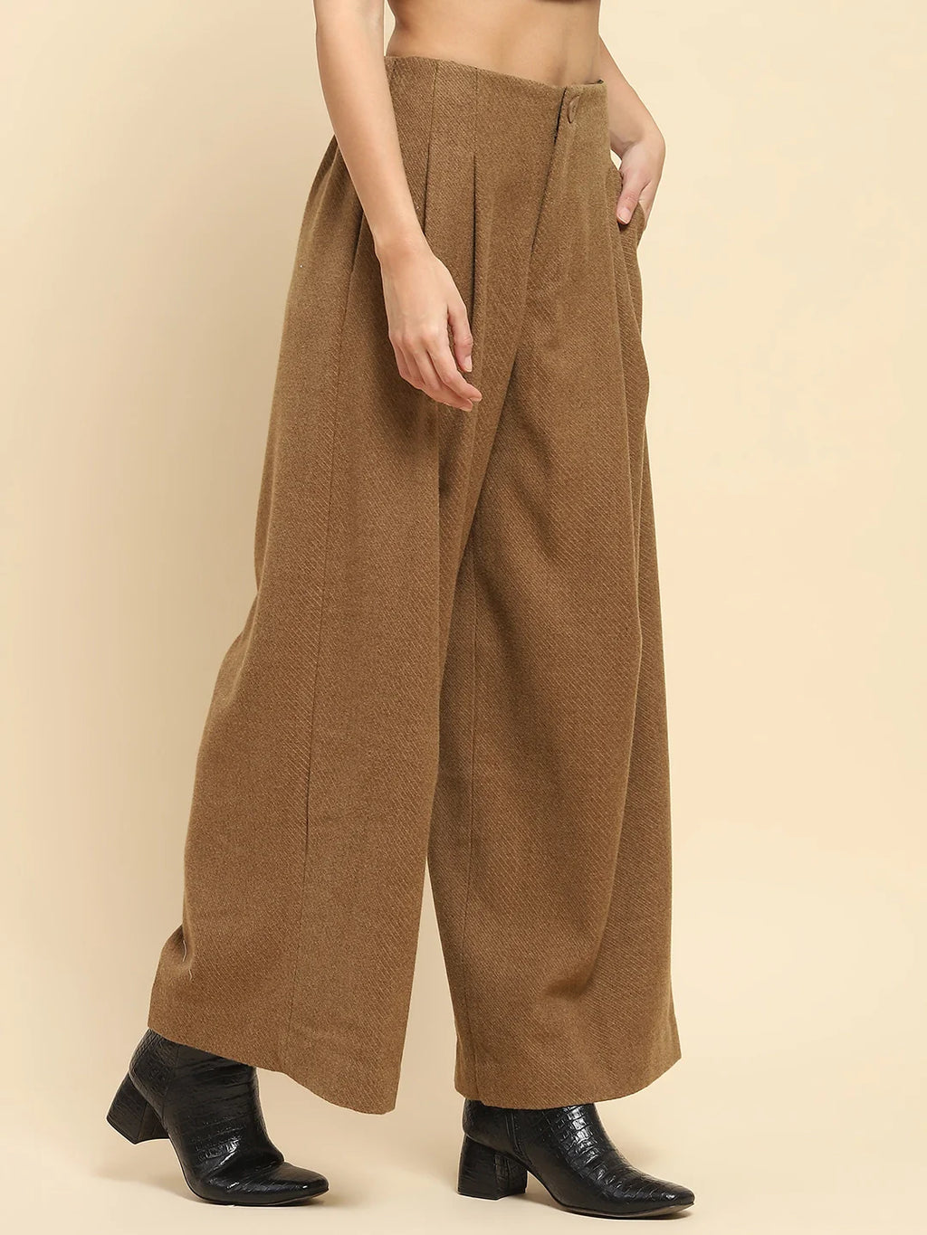 Brown Viscose Wide Leg Winter Trouser