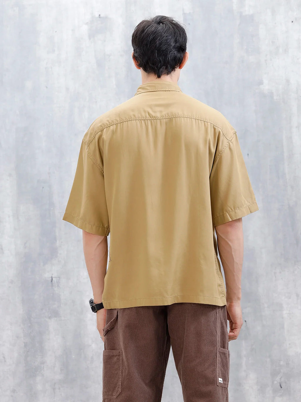Wrogn Men's Oversized Plus Double Pocket Shirt | Khaki