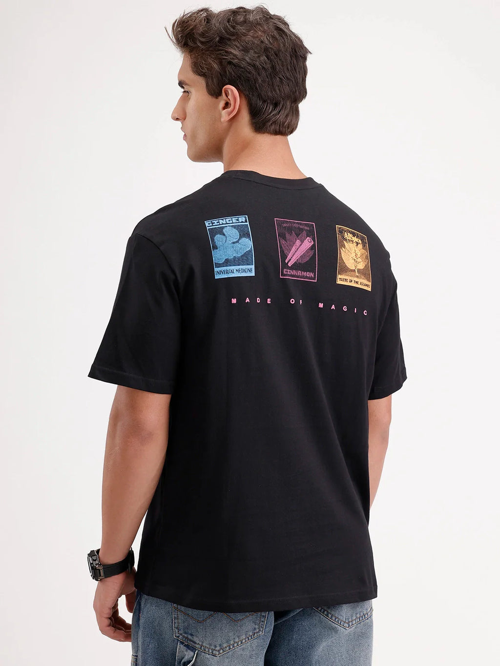Oversized Placement Printed T-Shirt | Black