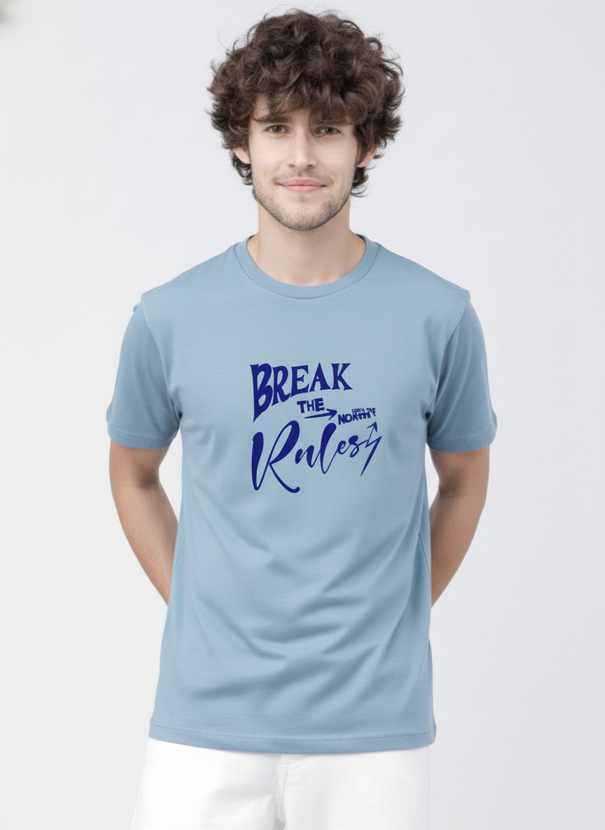 Men Cotton Ice Blue T-Shirt