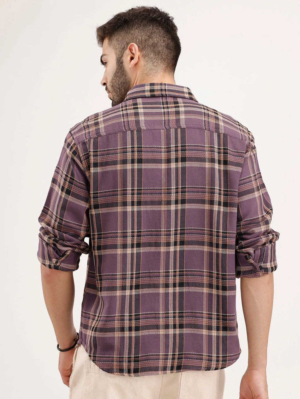 Comfort Fit Herringbone Checkered Shirt | Purple