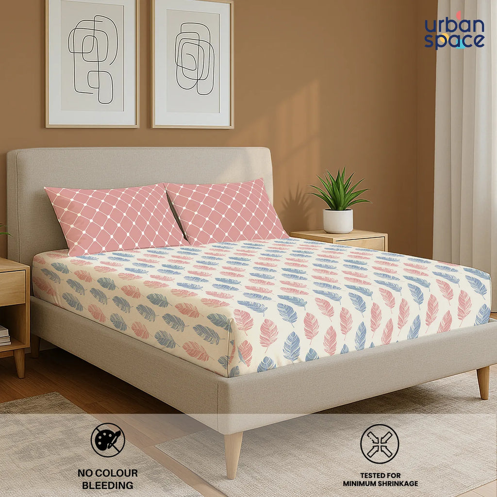 Divine Collection - Cotton Bedsheet With 2 Pillow Covers, Dew Peach
