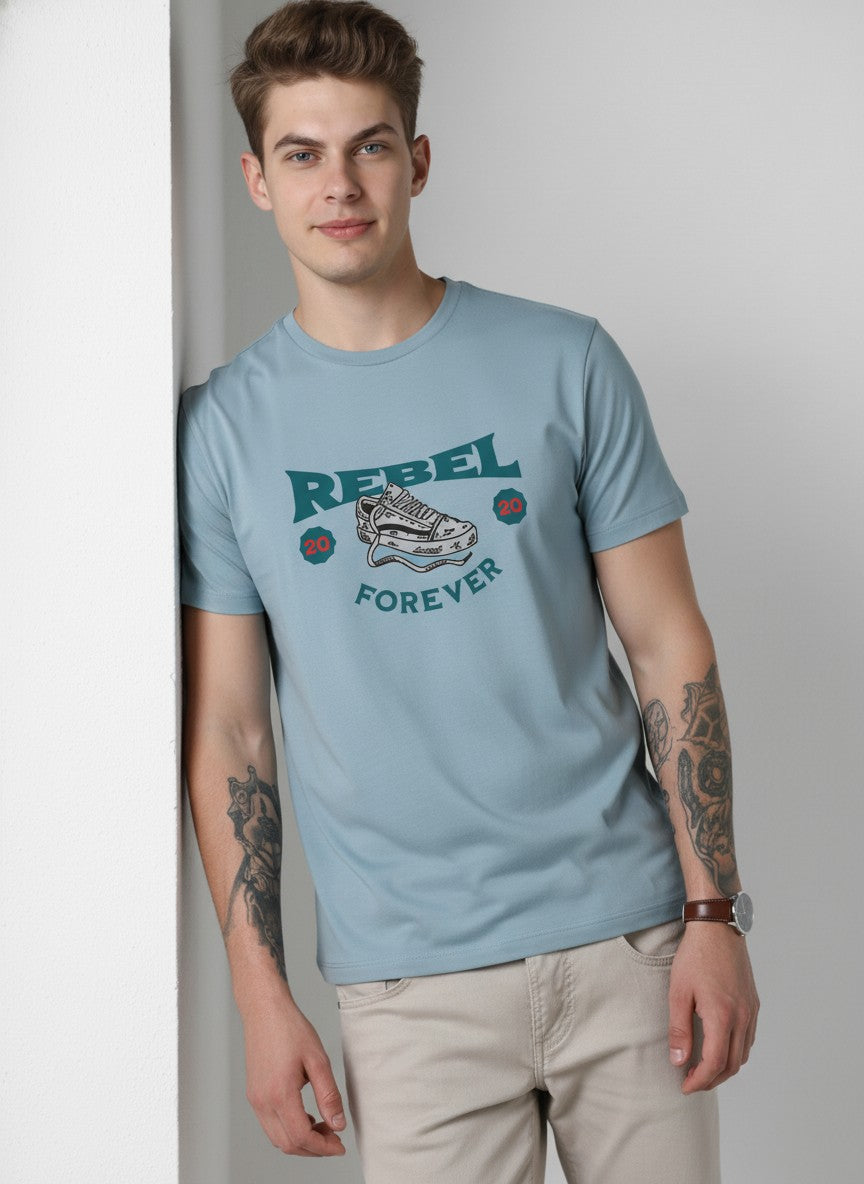 Men Cotton Ice Blue T-Shirt