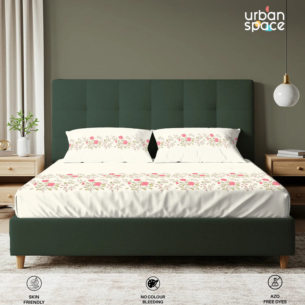Serene 200 TC 100% Cotton Bedsheet with Pillow Covers - Poppy Blooms