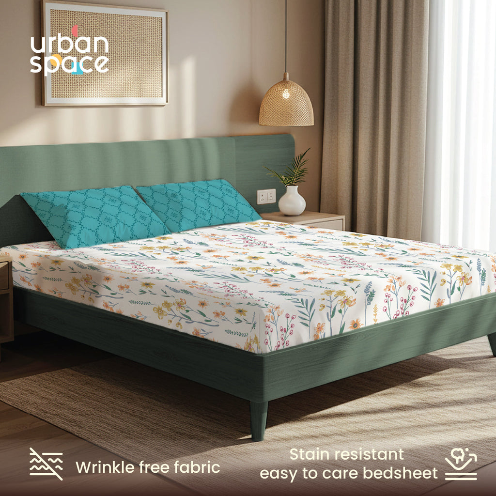 200 TC Glaced Cotton Microfiber Bedsheet with Pillow Covers - France