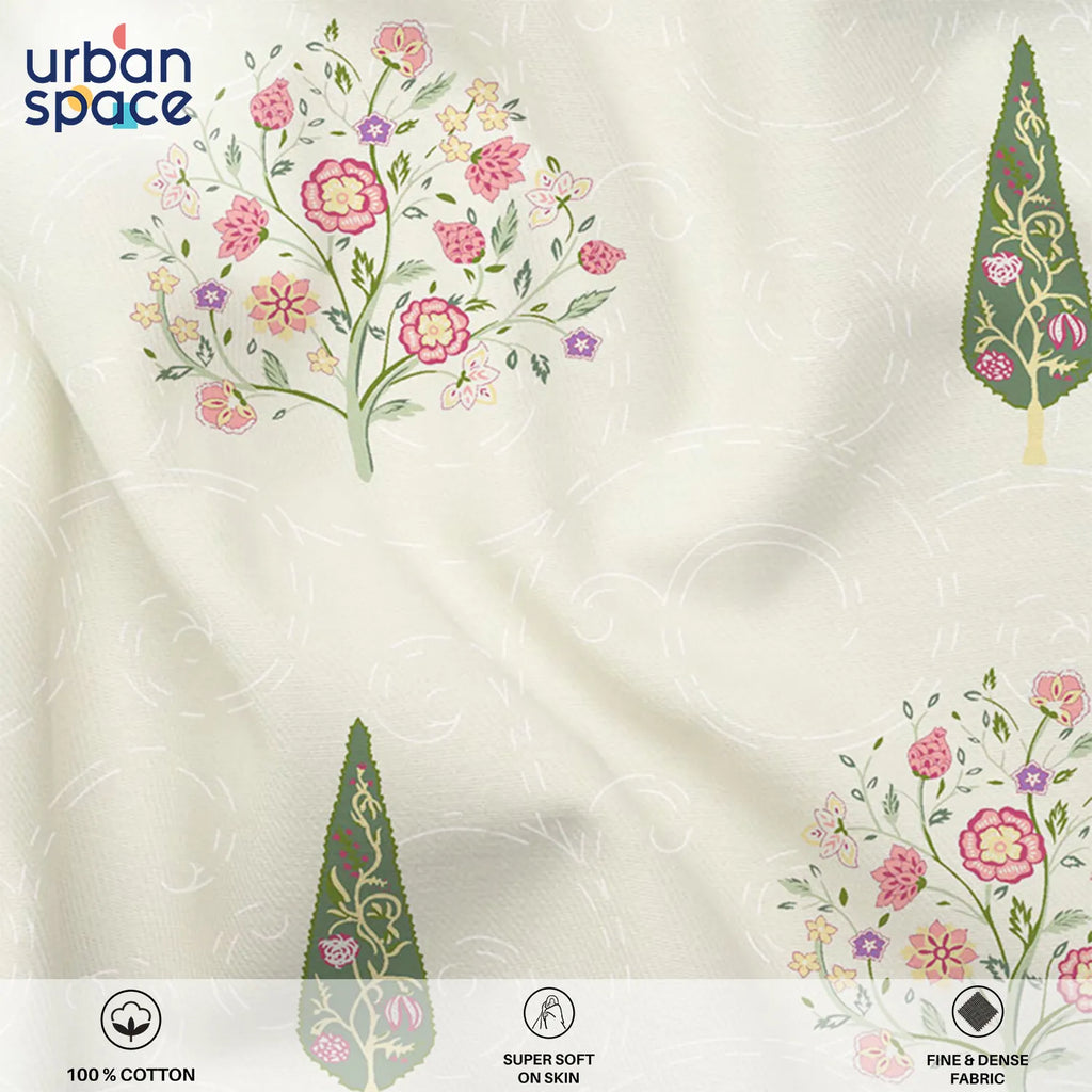 Serene 200 TC 100% Cotton Bedsheet with Pillow Covers - Kings Bloom