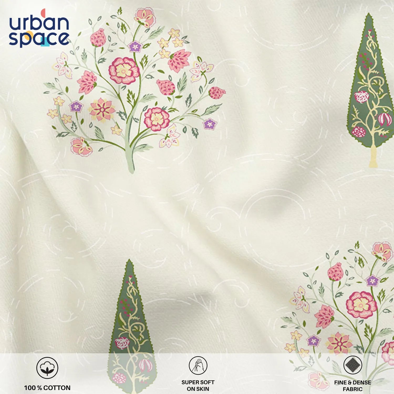 Serene 200 TC 100% Cotton Bedsheet with Pillow Covers - Kings Bloom