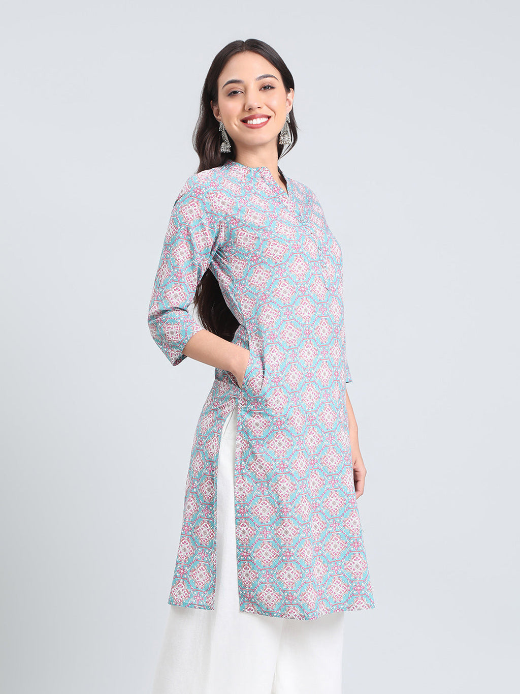 Cotton Geometric Print Straight Kurta