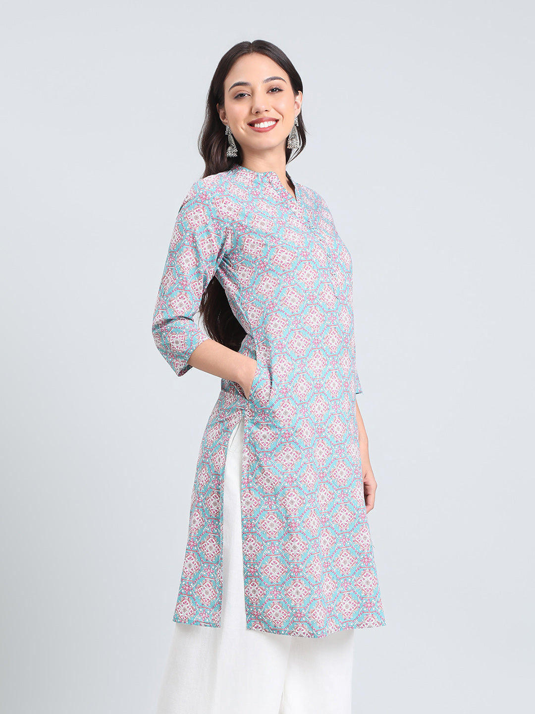 Cotton Geometric Print Straight Kurta