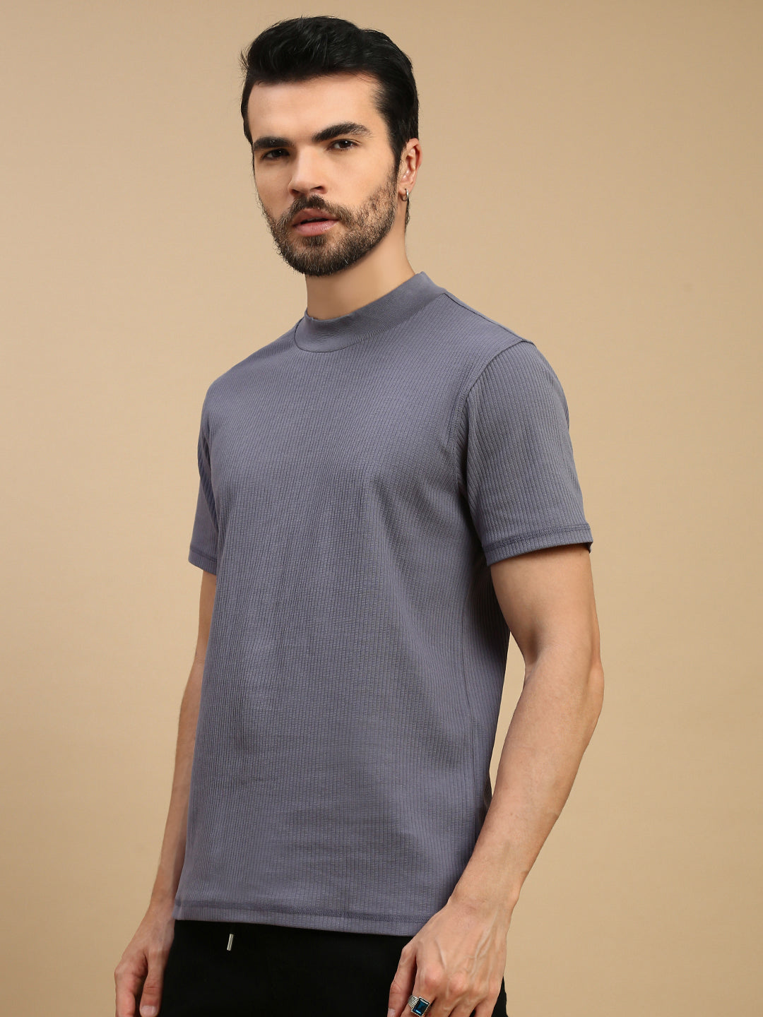 Men Blue Basic Crew Neck T-Shirt