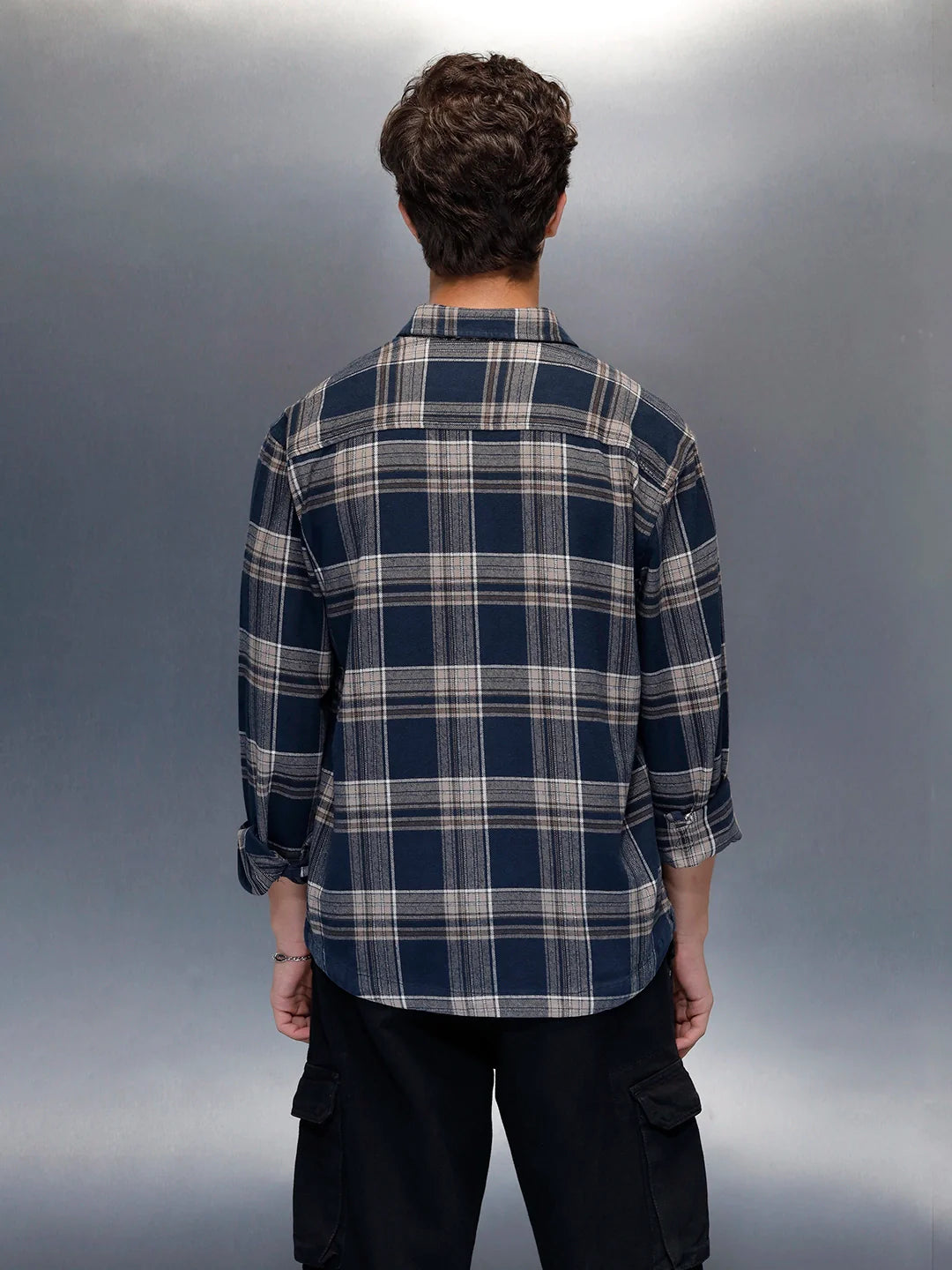 Men's casual checkered pattern regualr fit shacket  | Navy Blue