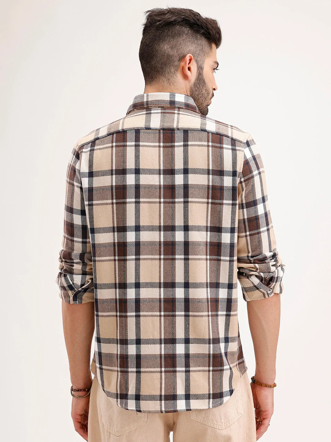 Slim Fit Herringbone Checkered Shirt | Brown