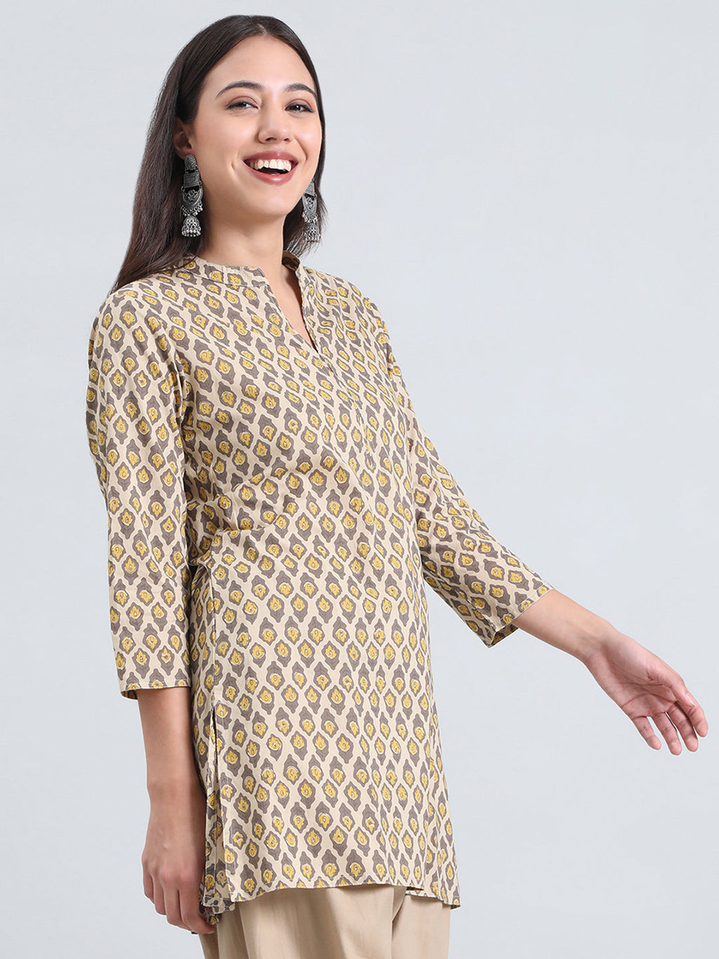 Cotton Ikat Buti Block Print Short Kurti