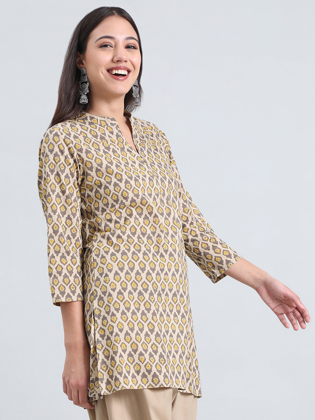 Cotton Ikat Buti Block Print Short Kurti