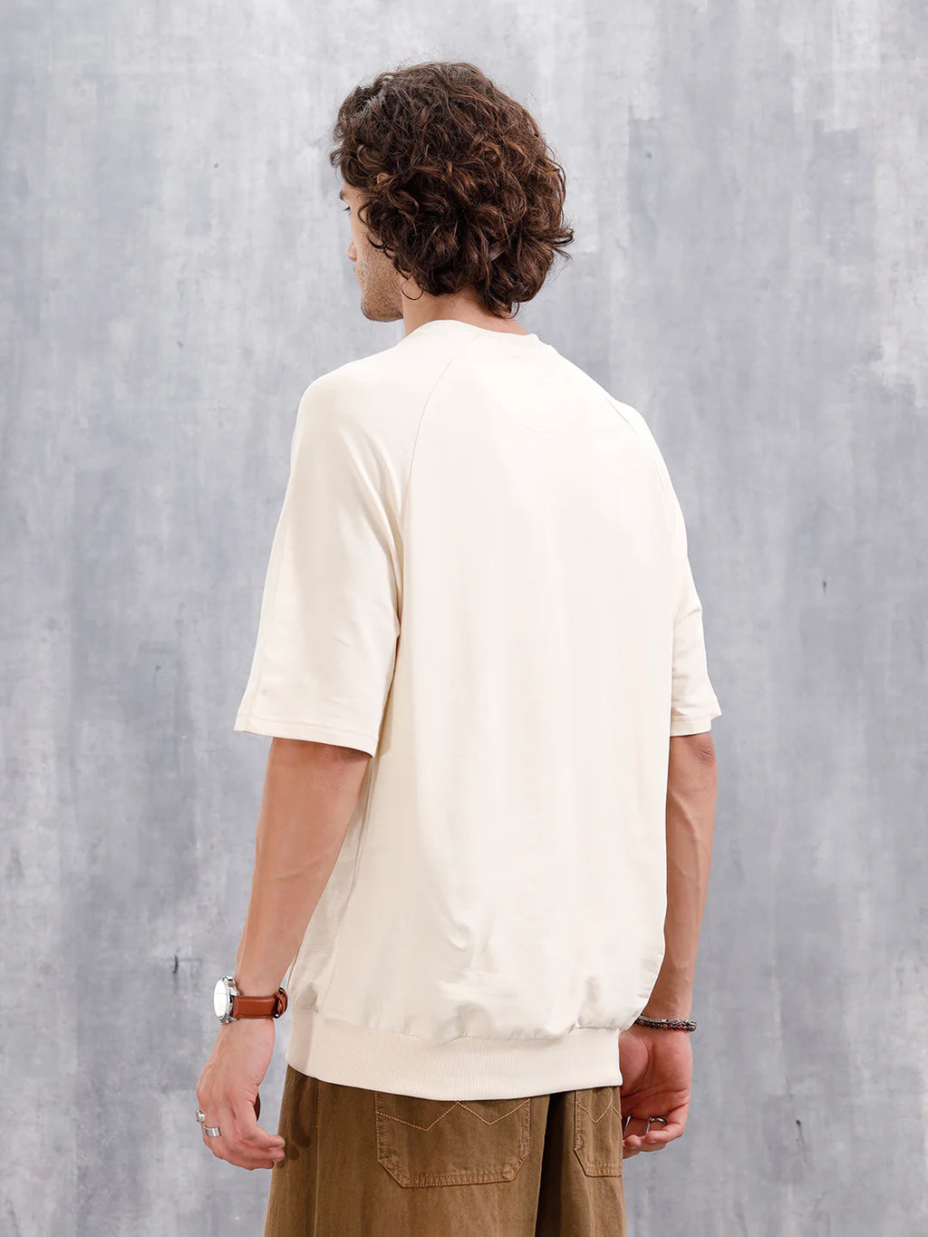 Solid Oversized Crew Neck T-shirt | Beige