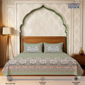 Serene 300 TC 100% Cotton Bedsheet with Pillow Covers, Panel Design - Vanraj Sage Green