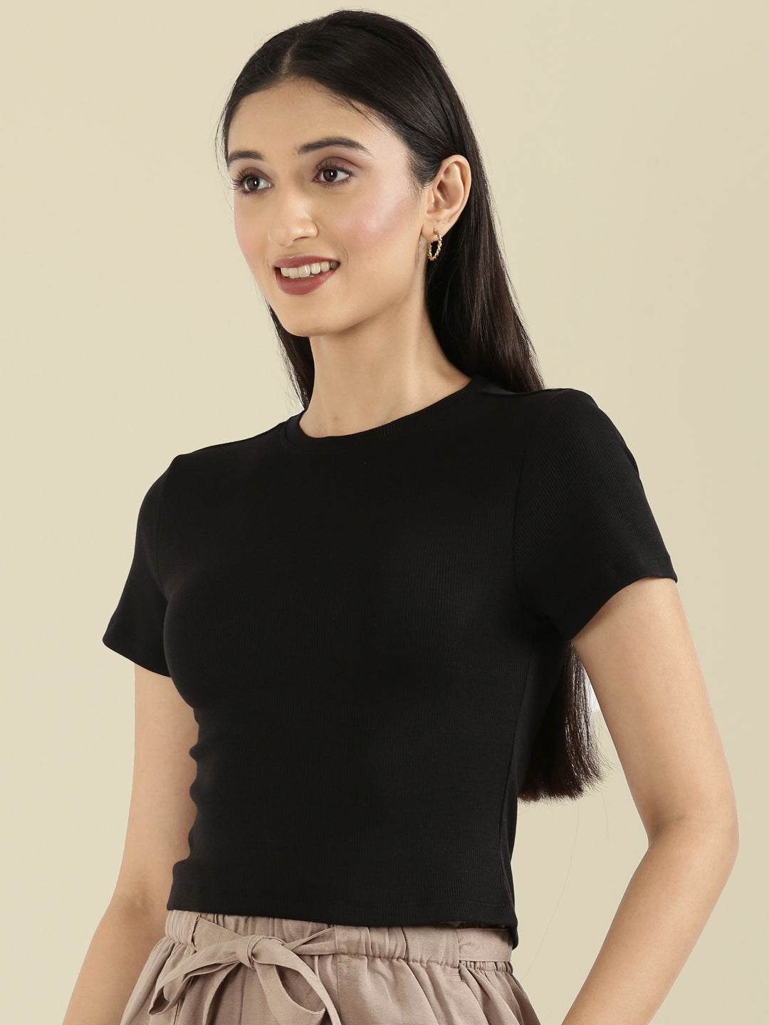 Rib Cotton Round Neck Crop Top