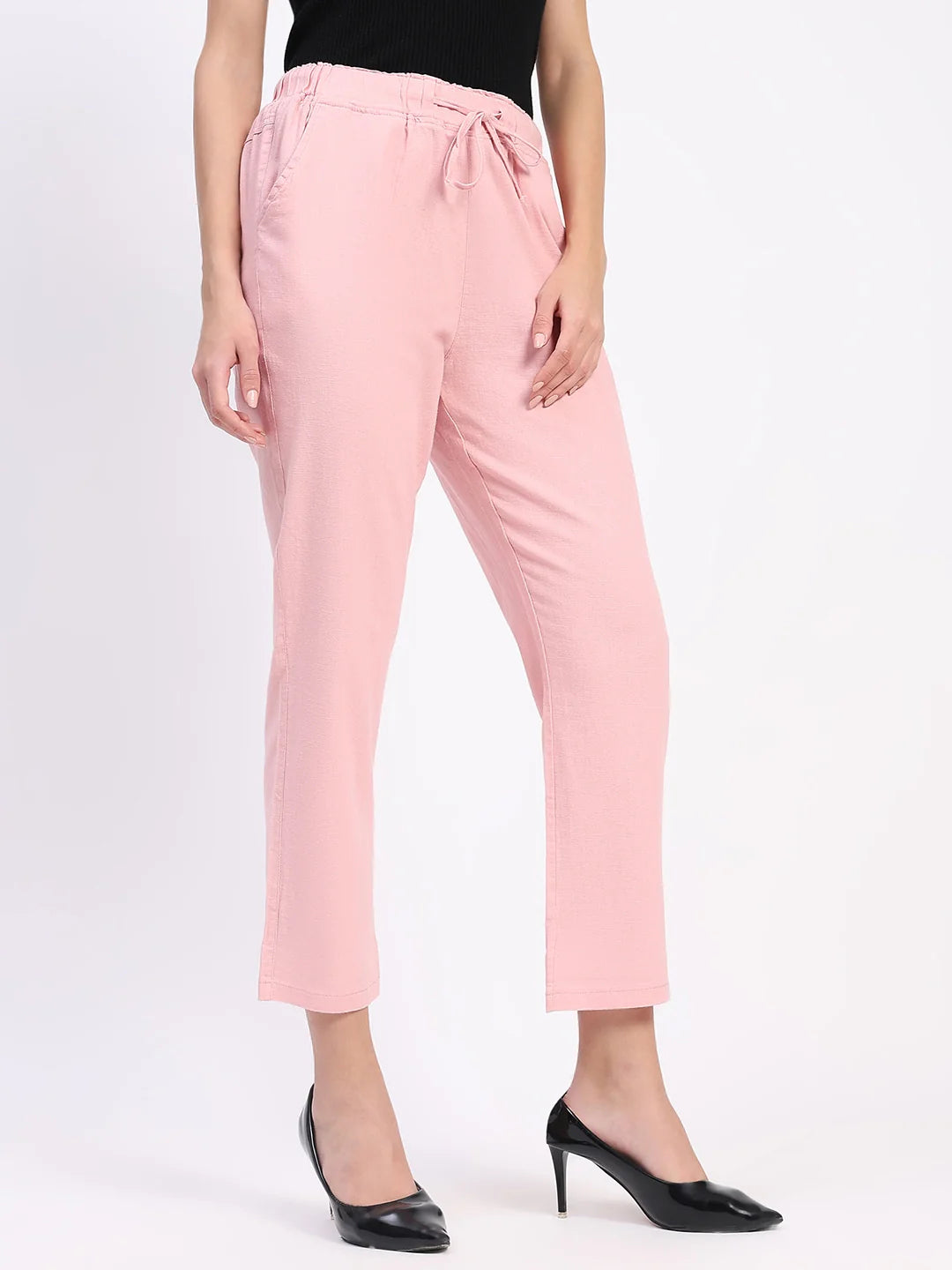 Pink Cotton Ankle Length Lower