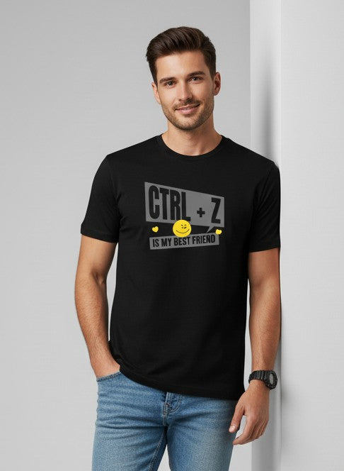 Men Printed Black Cotton Tshirt
