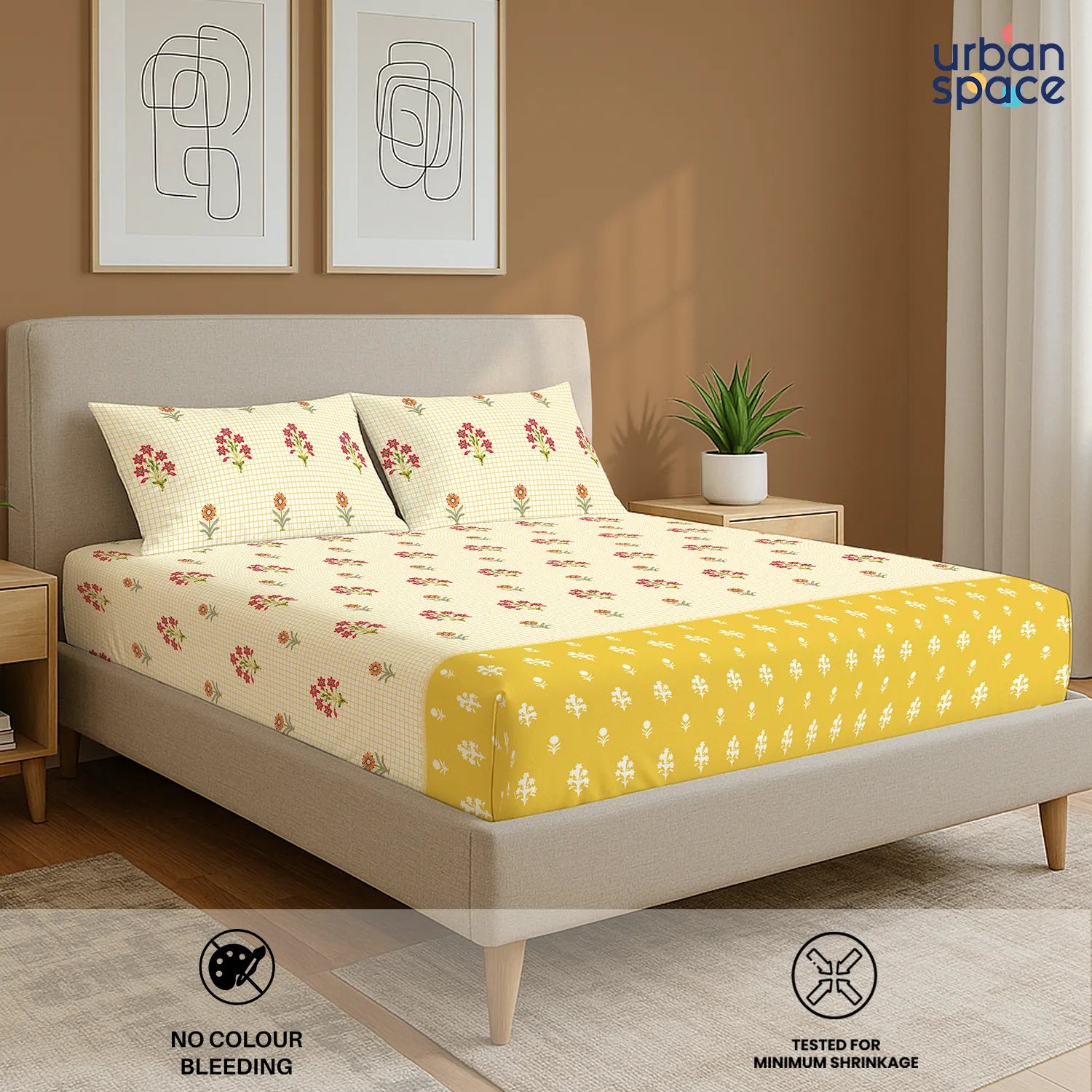 Divine Collection - Cotton Bedsheet With 2 Pillow Covers, Magnolia Yellow