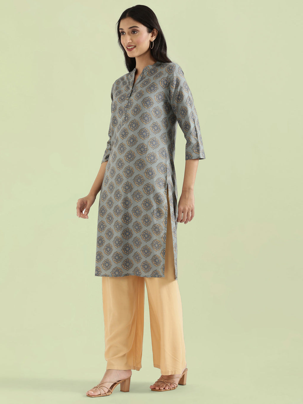 Cotton Medallion Print Straight Kurta