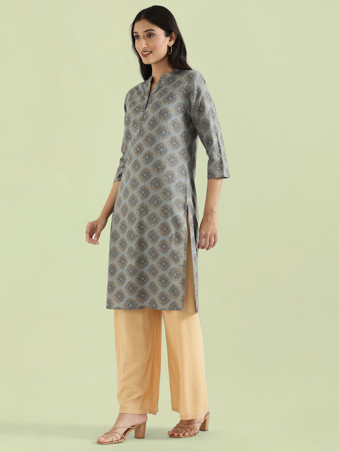 Cotton Medallion Print Straight Kurta