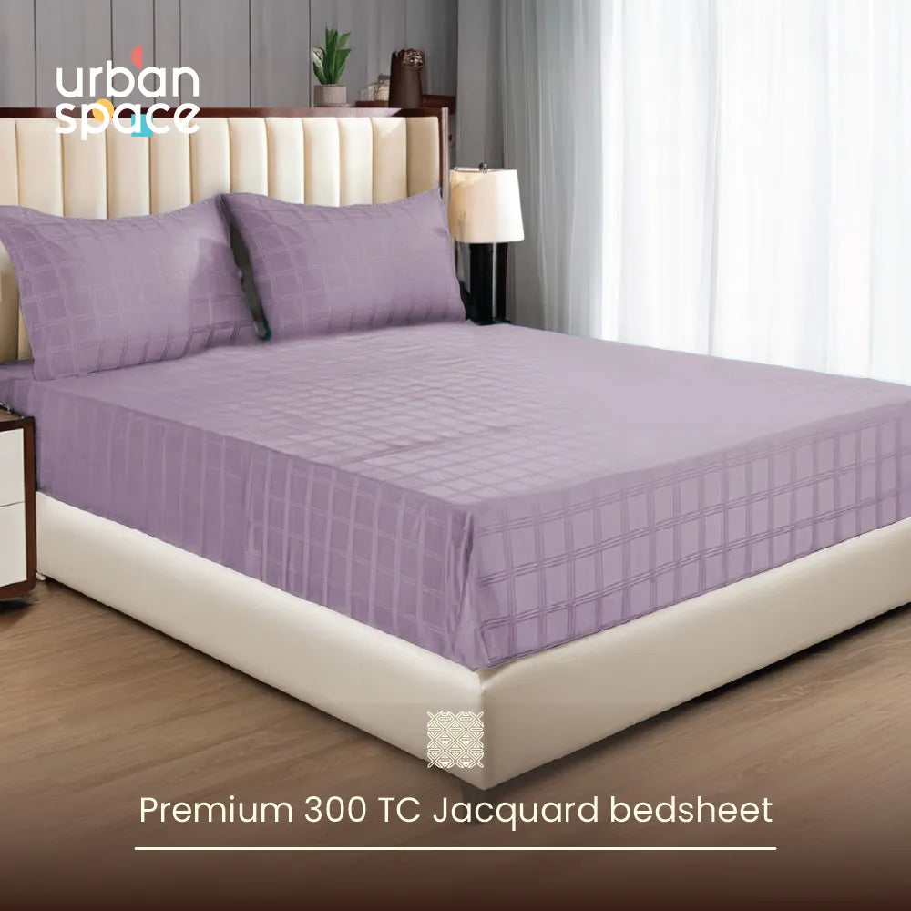 300 TC Super Soft King Bedsheet, Self Woven Checks Design - Soft Mauve Checks