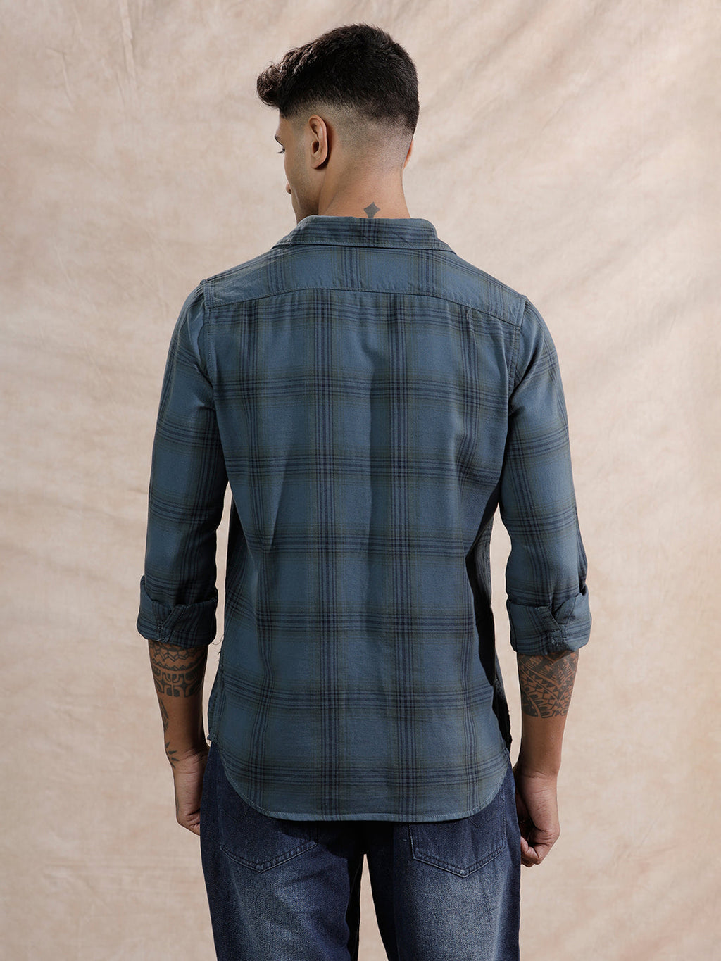 Tonal Checks Regular Fit Shirt | Blue