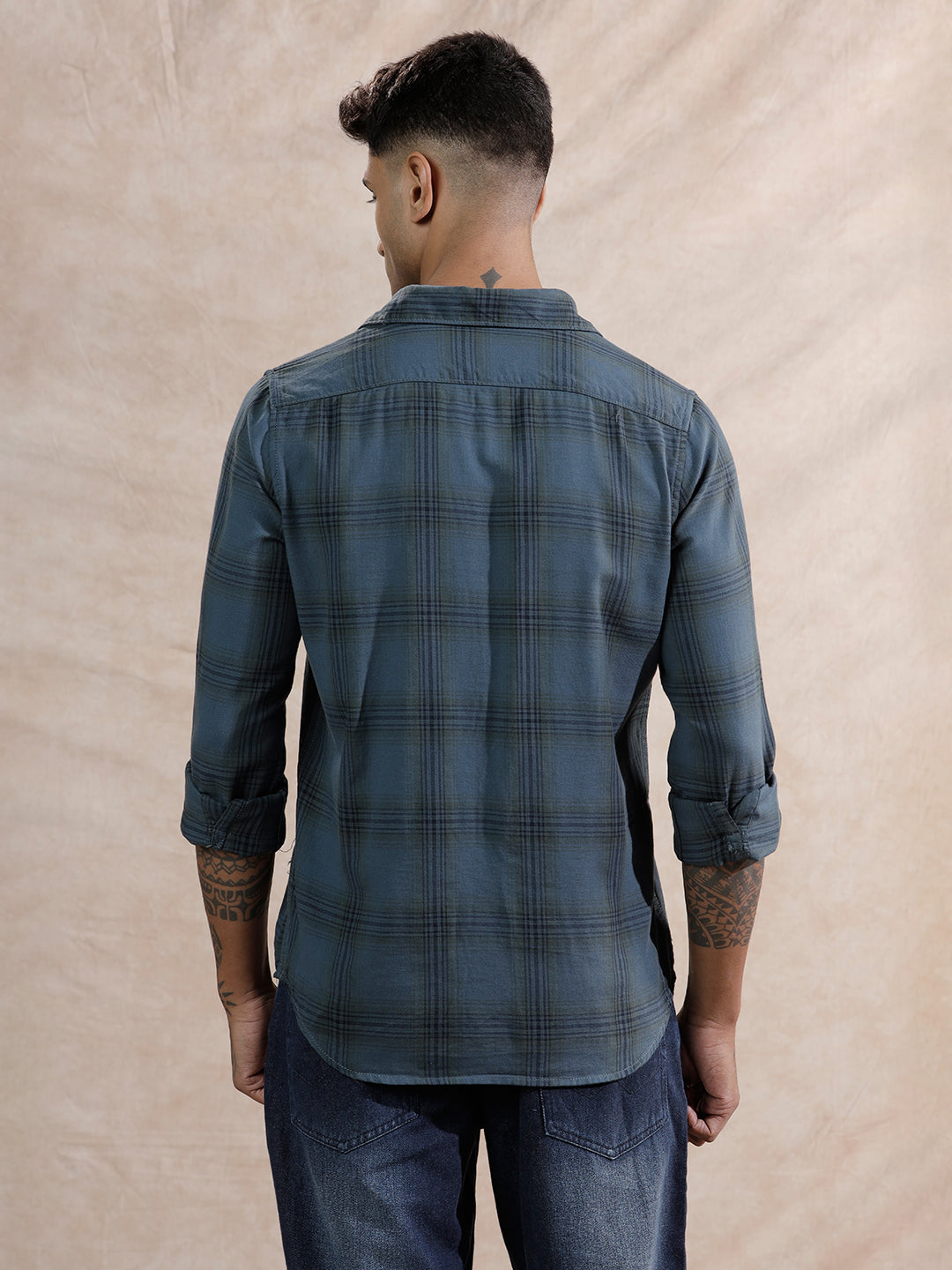 Tonal Checks Regular Fit Shirt | Blue