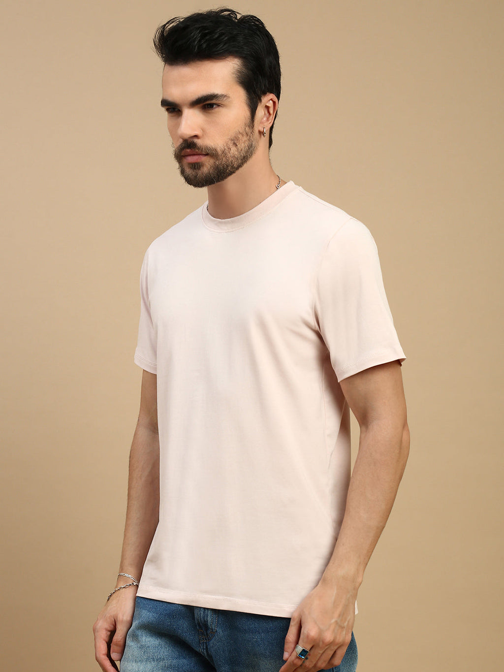 Men Pink Basic Crew Neck T-Shirt