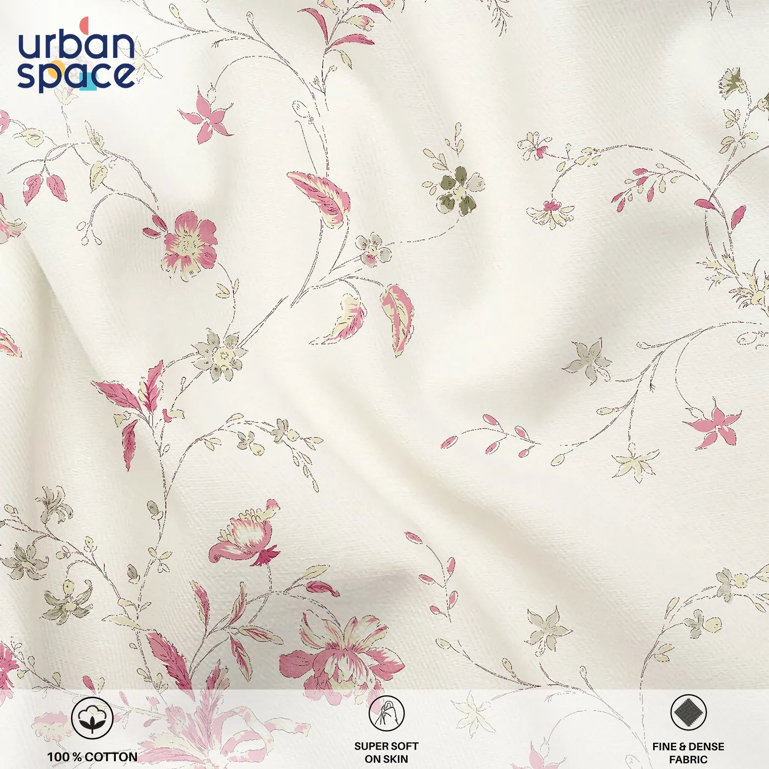 Serene 200 TC 100% Cotton Bedsheet with Pillow Covers - Bloom Pearls Pink