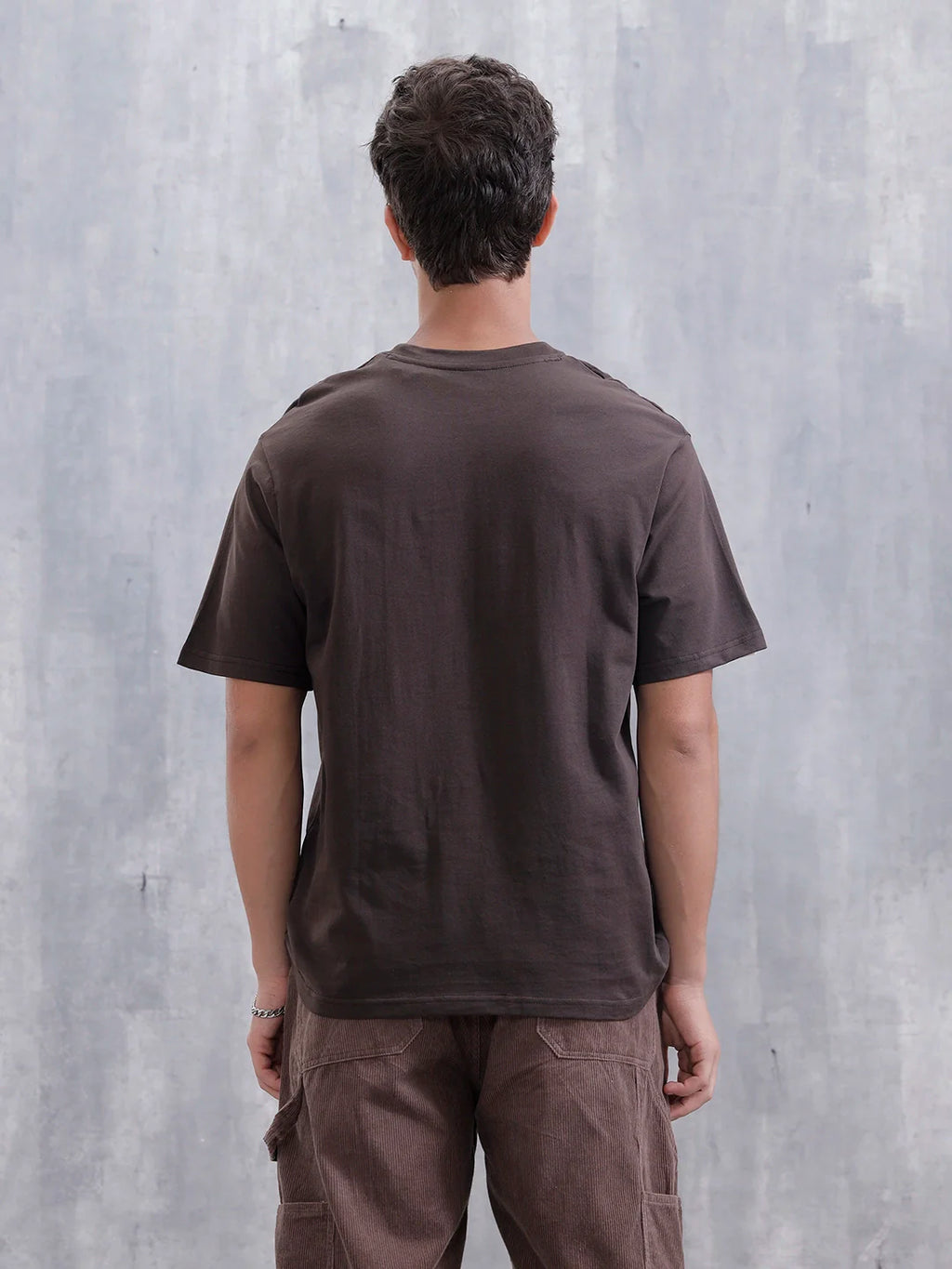 Men Solid Comfort Fit Tshirt With Pipping Detail | Dark Brown