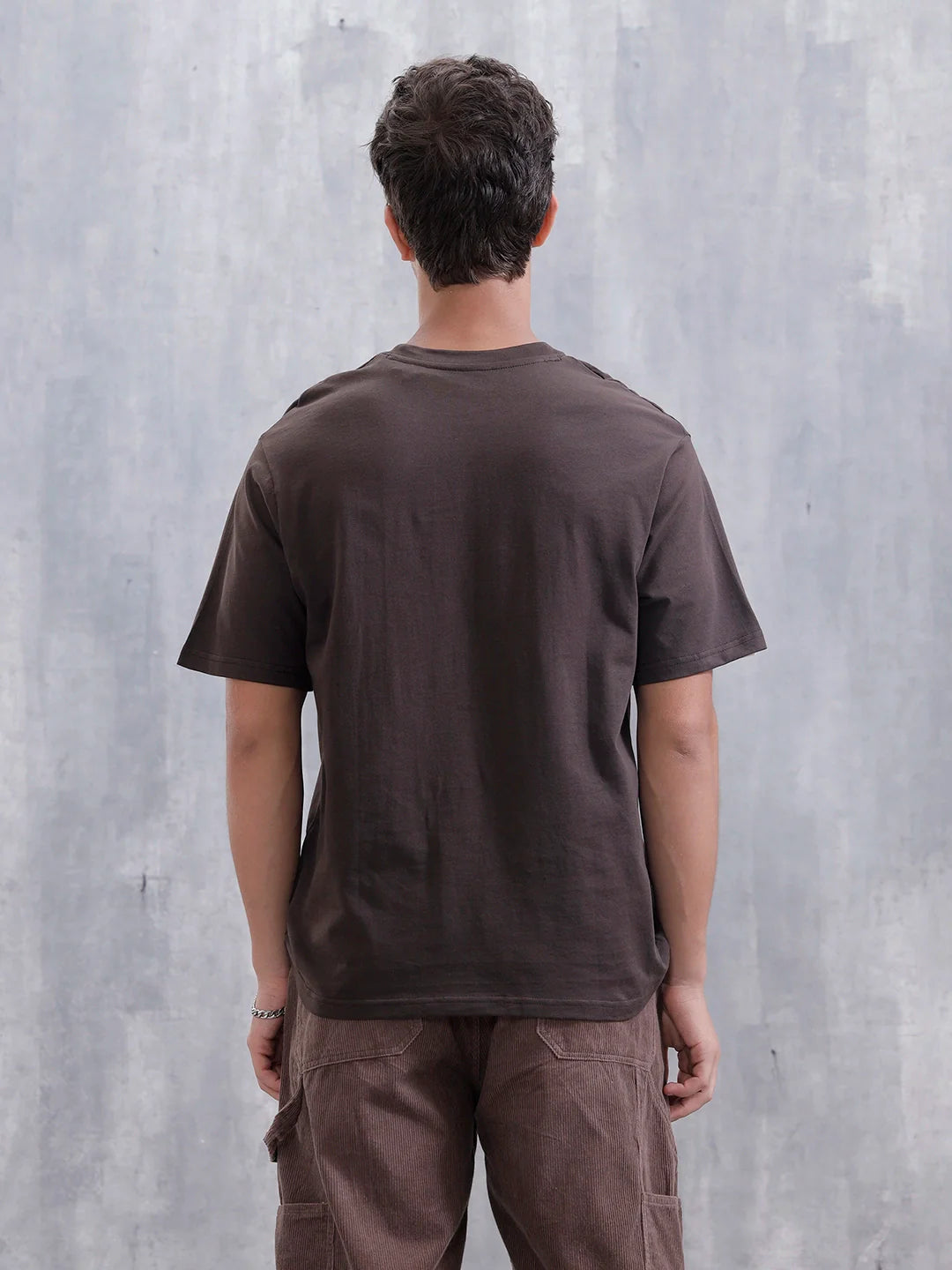 Men Solid Comfort Fit Tshirt With Pipping Detail | Dark Brown