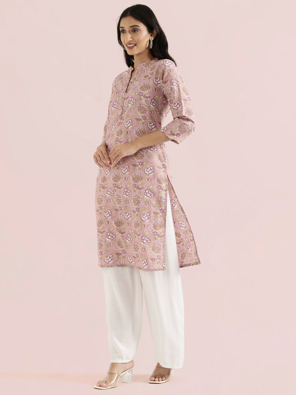 Cotton Floral Block Print Straight Kurta