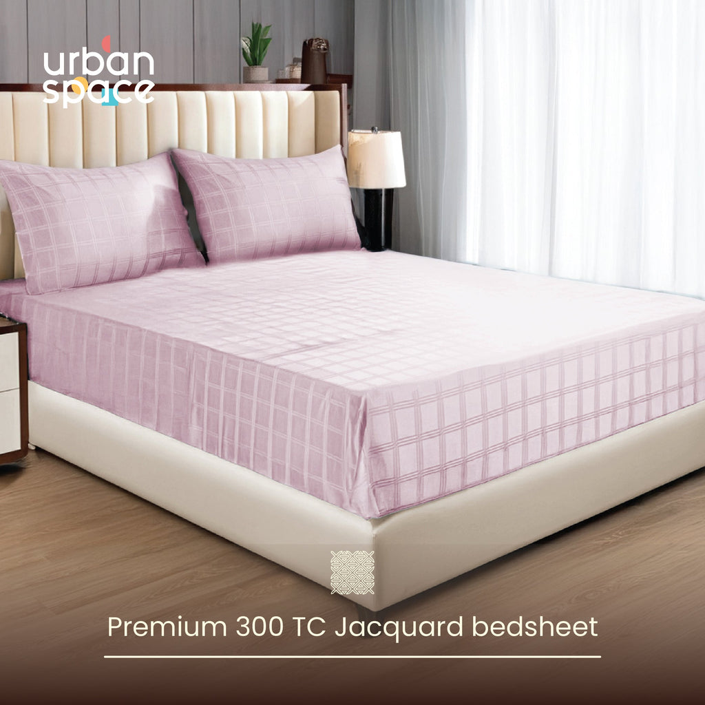 300 TC Super Soft King Bedsheet, Self Woven Checks Design - Pink Checks