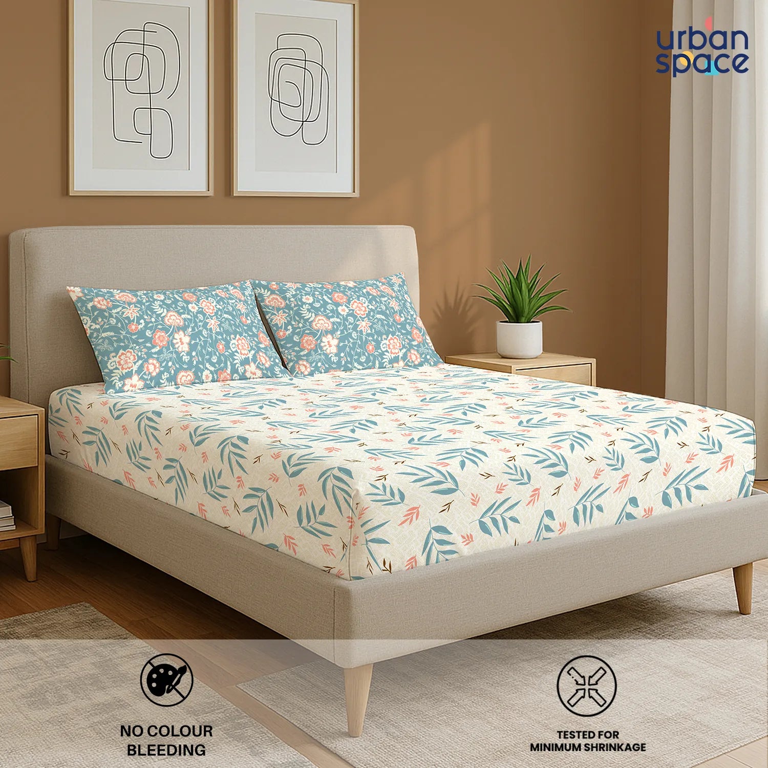 Divine Collection - Cotton Bedsheet With 2 Pillow Covers, Raina Blue