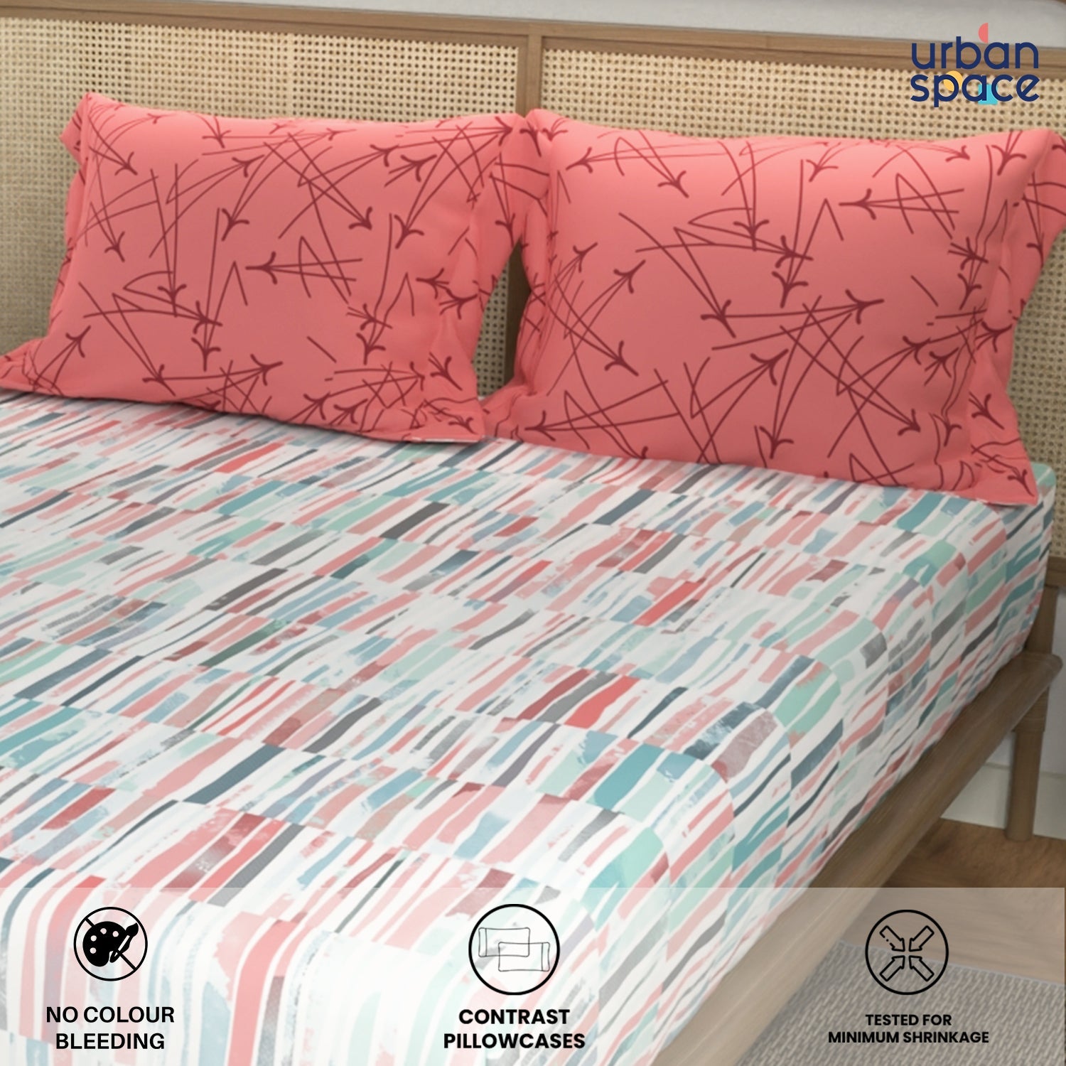 Divine Collection - Cotton Bedsheet With 2 Pillow Covers, Stripes Pink