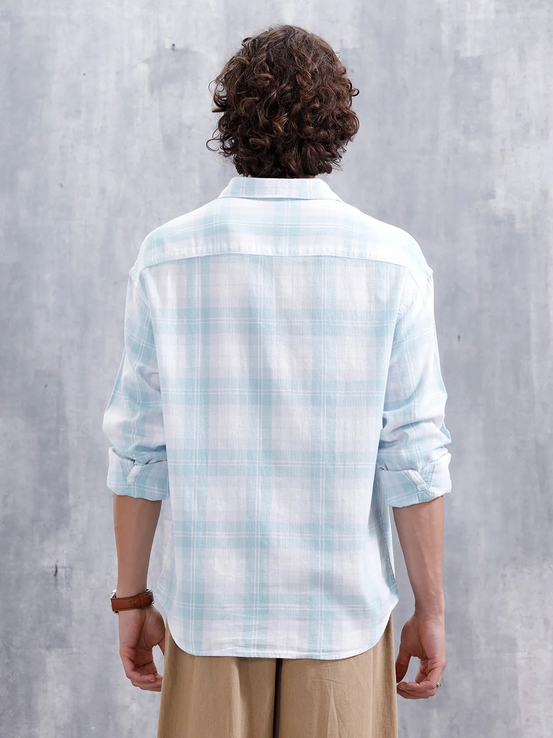Men’S Boxy Fit Checkered Pattern Shirt | White