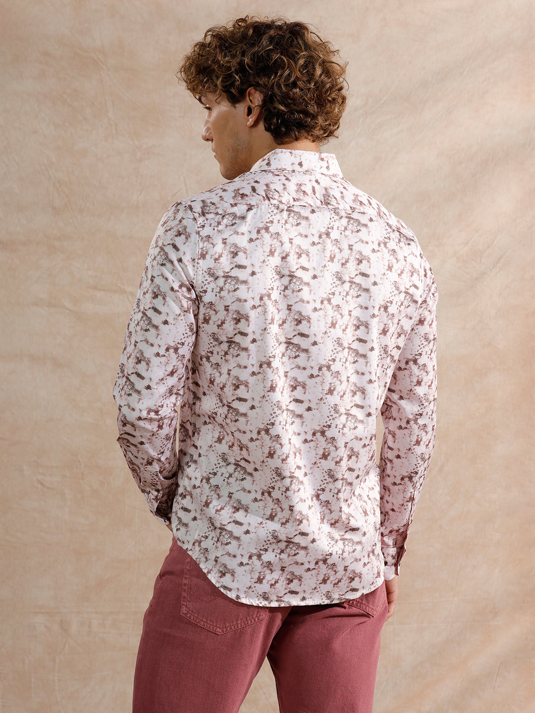 Printed Satin Slim Fit Shirt | Brown