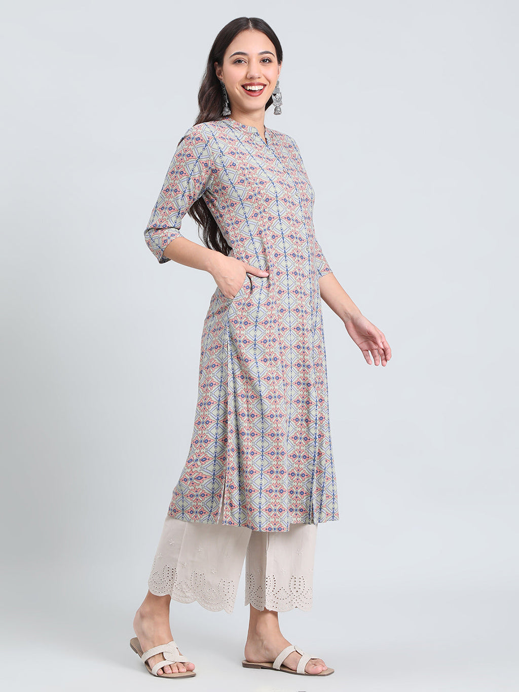 Viscose Geometric Aztec Print A-Line Kurta