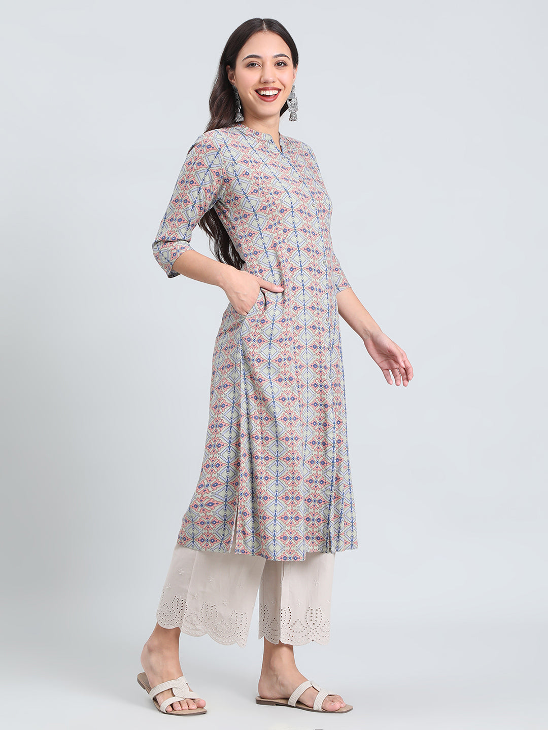 Viscose Geometric Aztec Print A-Line Kurta