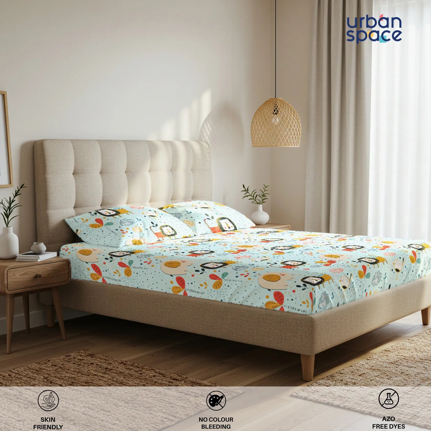Serene 200 TC 100% Cotton Bedsheet with Pillow Covers - Lion King Sky Blue