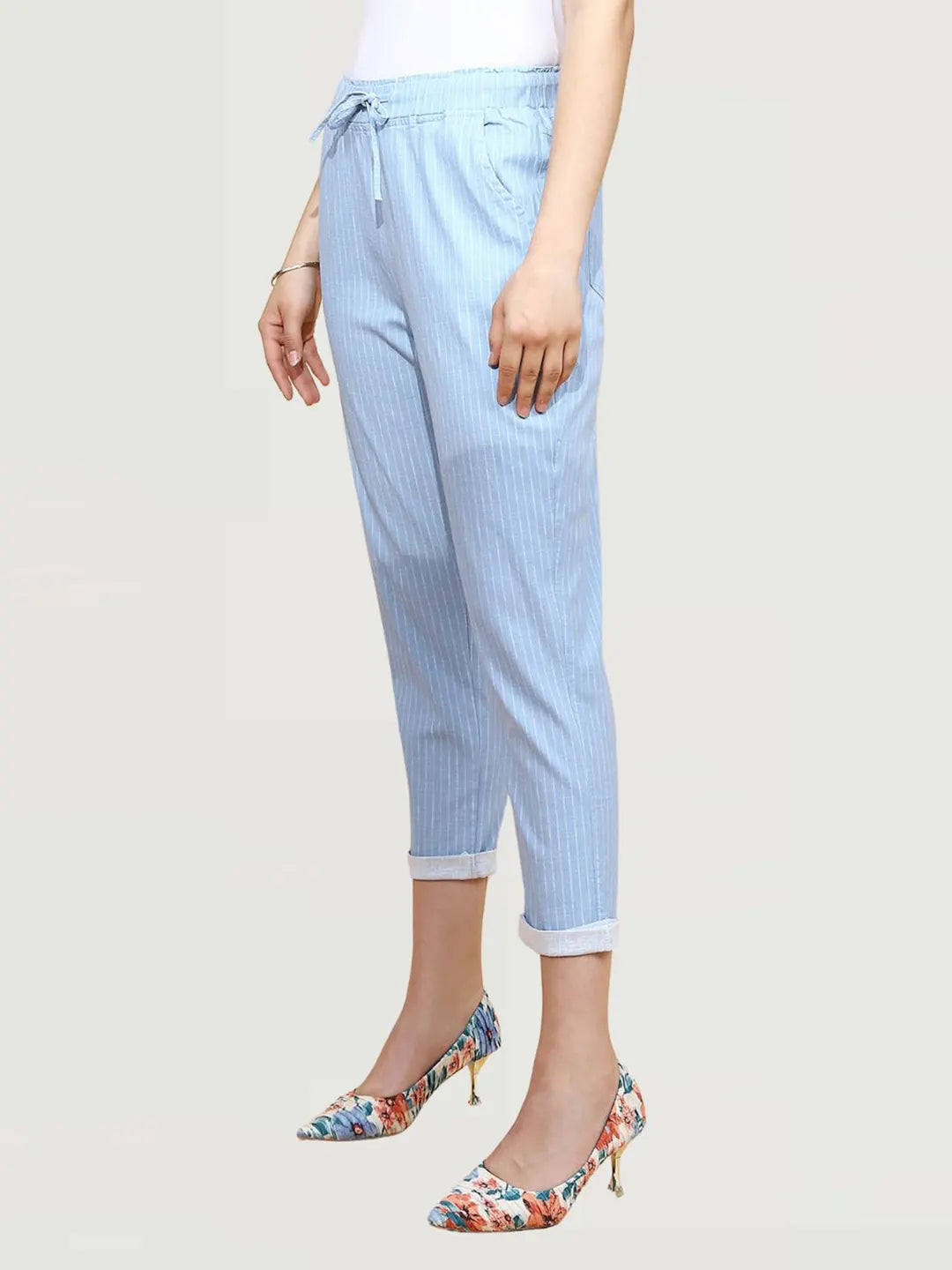 Sky Blue Cotton Regular Fit Lower